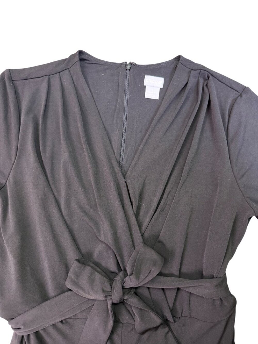 Chicos Womens Black Faux-Wrap Tie-Belt Jumpsuit Size 2 (12/14 ) - Picture 7 of 12